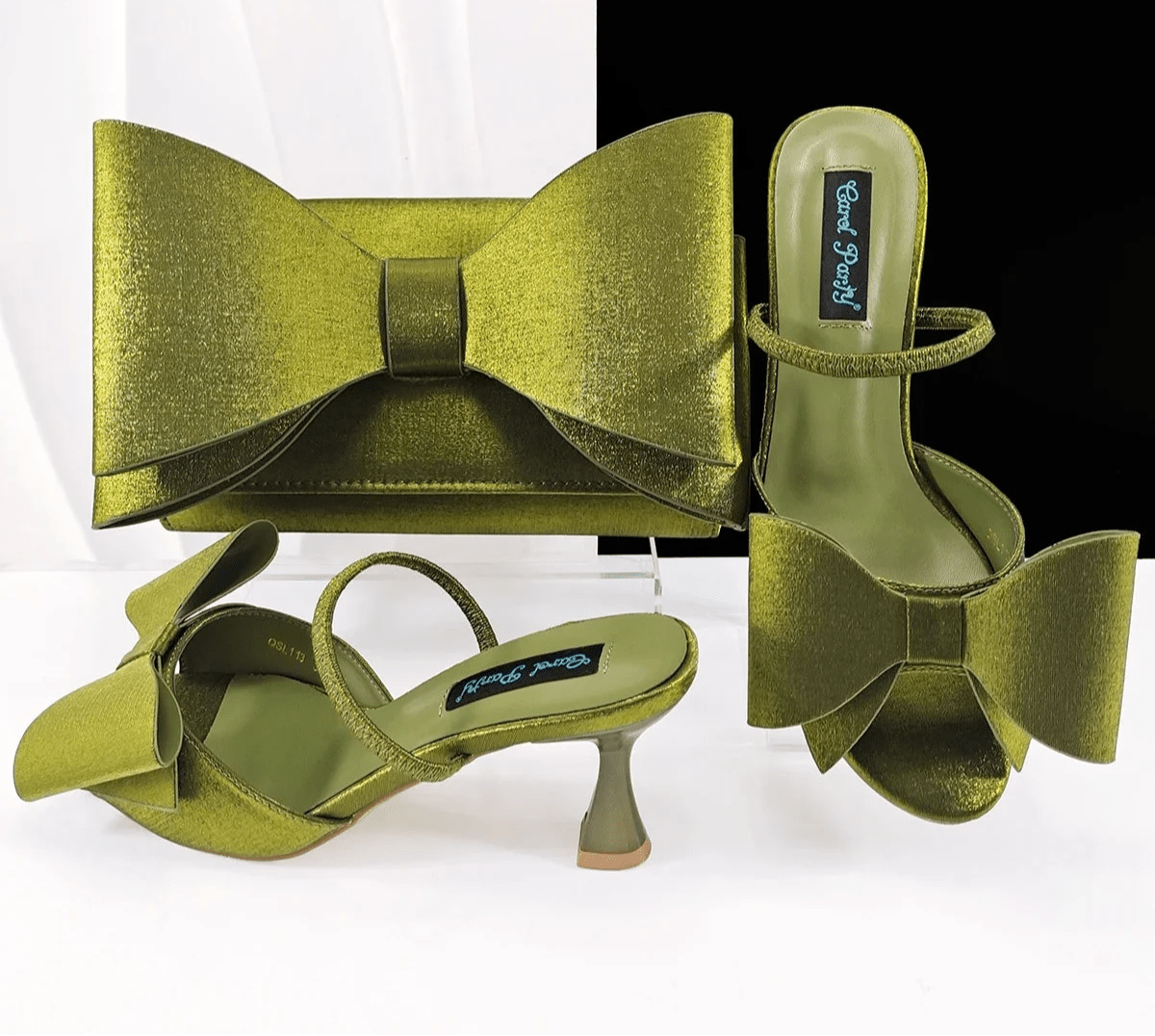 2025 Pointed Toe Heels & Bag Set – Wedding Party Pumps - Olive - Women - Shoes - Milvertons