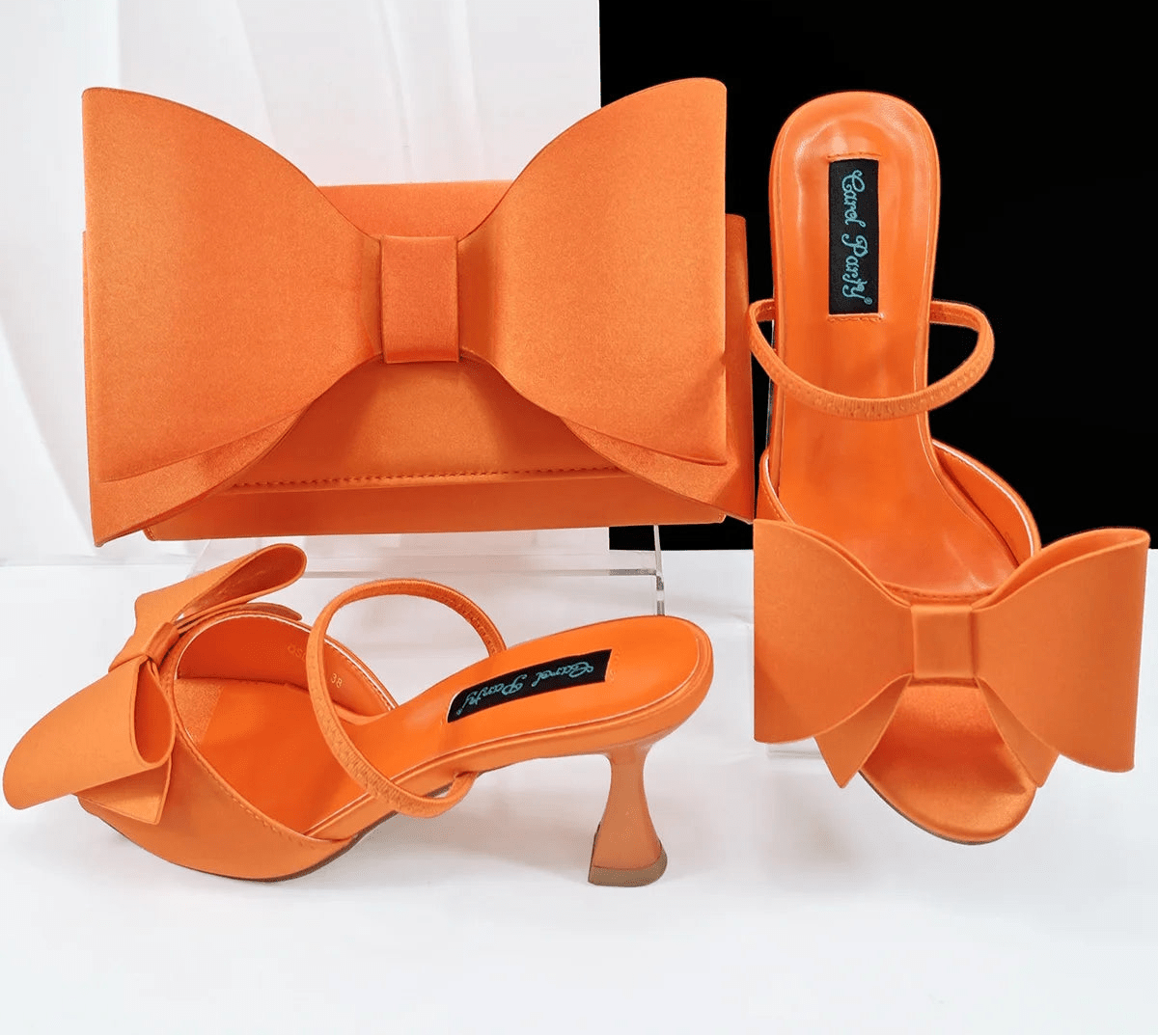 2025 Pointed Toe Heels & Bag Set – Wedding Party Pumps - Orange - Women - Shoes - Milvertons