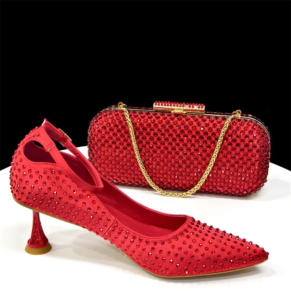 2025 Rhinestone Heels & Handbag Set for Weddings | Elegant - Red - Women - Shoes - Milvertons
