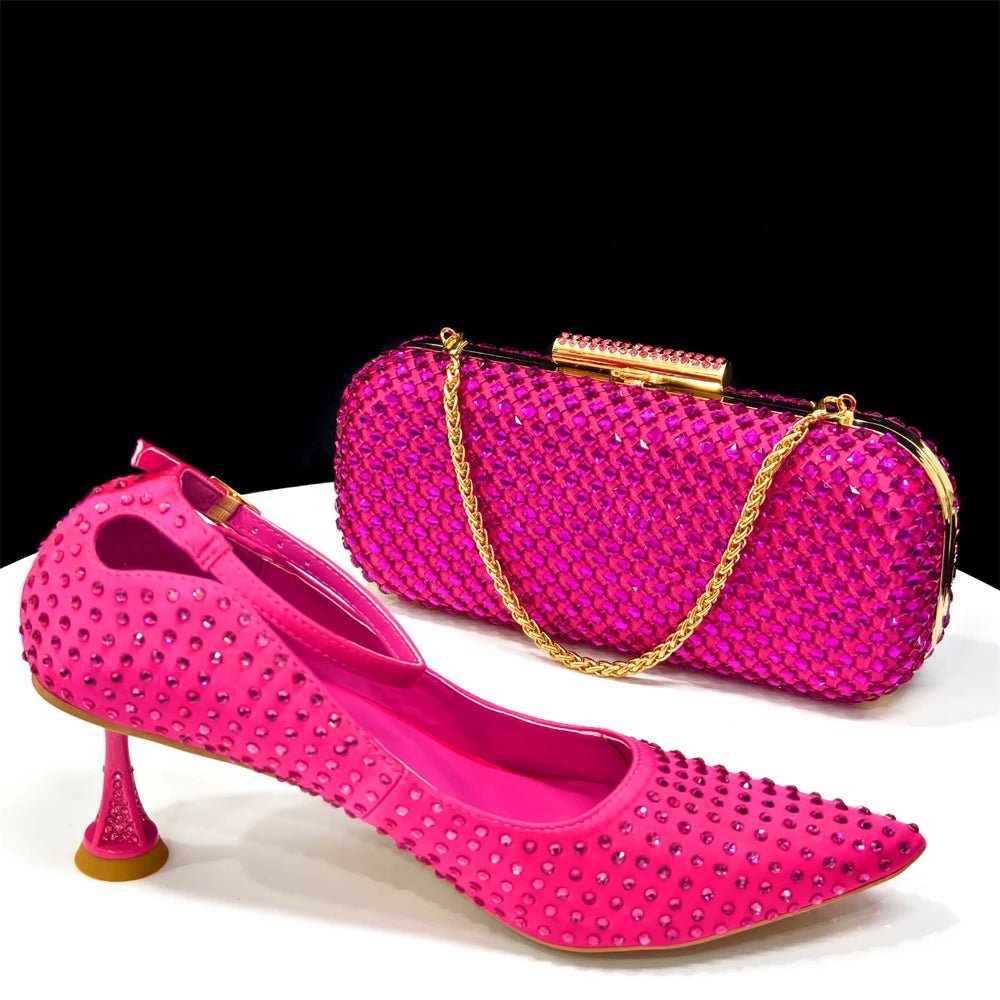 2025 Rhinestone Heels & Handbag Set for Weddings | Elegant - Fuchsia - Women - Shoes - Milvertons