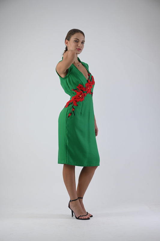 Grass Dress with handcrafted flowers - - - DrevelmaN