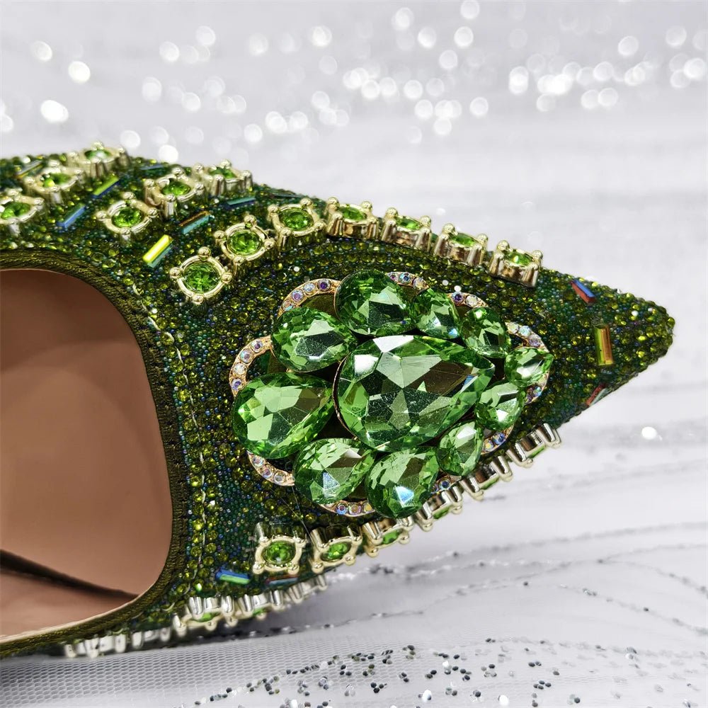 Green Butterfly Slingback Sandals & Bag Set – 2025 Wedding Party with sparkling background