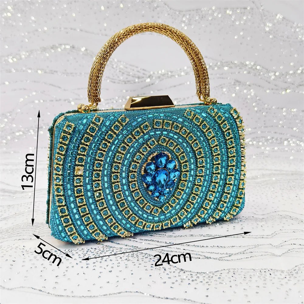 Blue Butterfly Slingback Sandals & Bag Set – 2025 Wedding Party on a glittery background