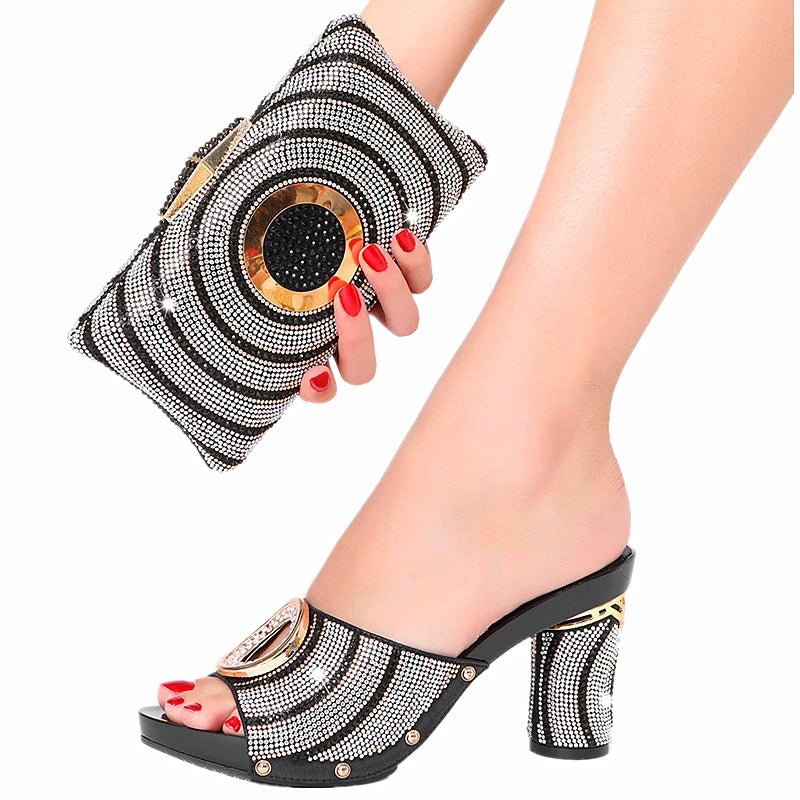Chic Italian Crystal Diamond Shoes + Bag Set - Party/Wedding - Black - Women - Shoes - Milvertons
