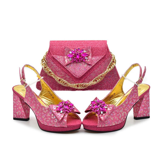 Chic Italian Shoes & Bag Set with Stones for Parties - Fuchsia - Women - Shoes - Milvertons