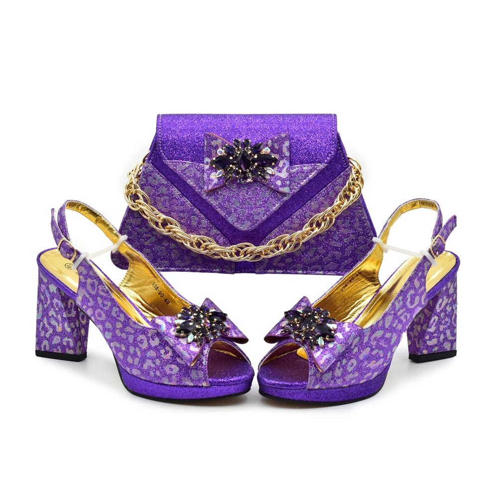 Chic Italian Shoes & Bag Set with Stones for Parties - PURPLE - Women - Shoes - Milvertons