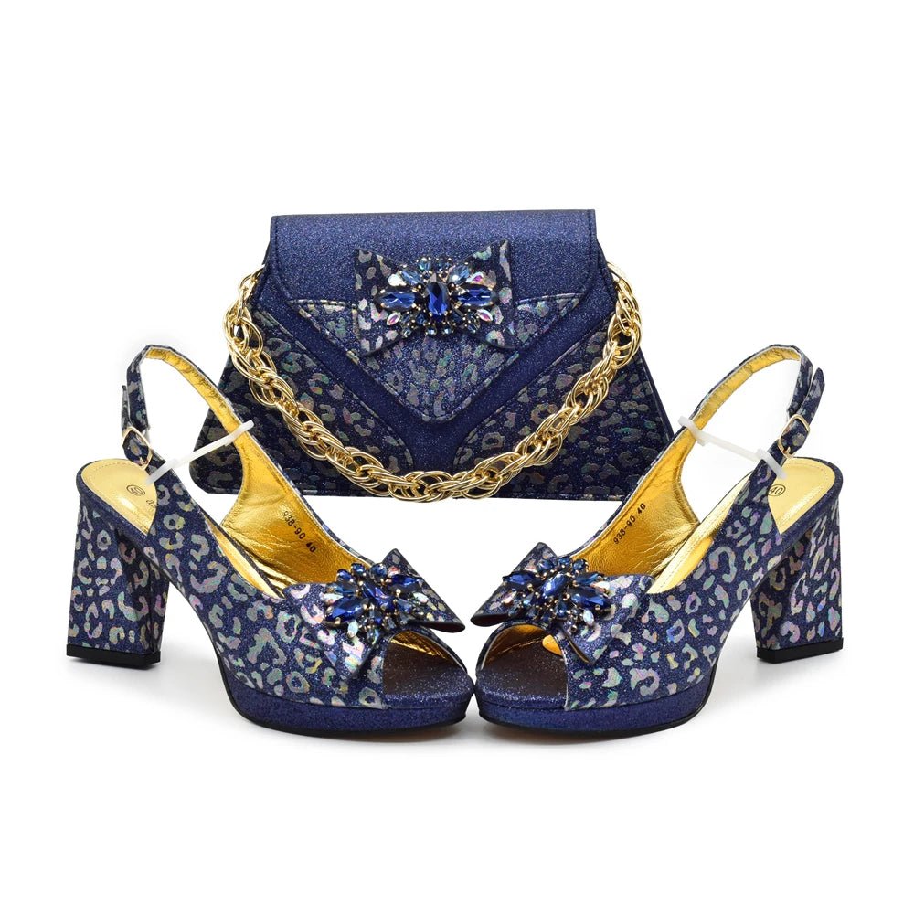 Chic Italian Shoes & Bag Set with Stones for Parties - D.Blue - Women - Shoes - Milvertons