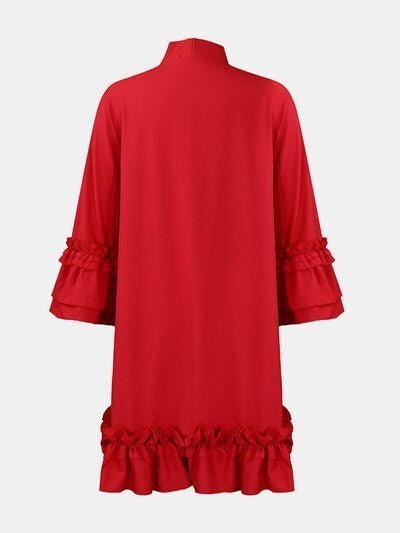 Chic Tie Neck Frill Dress with Three-Quarter Sleeves - - Women - Apparel - Dresses - Day to Night - Milvertons