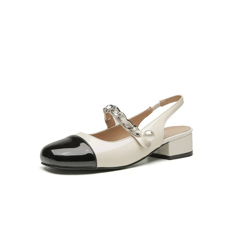 Contrast Round Toe Block Heel Mary Jane Shoes - Beige - Women - Shoes - Milvertons