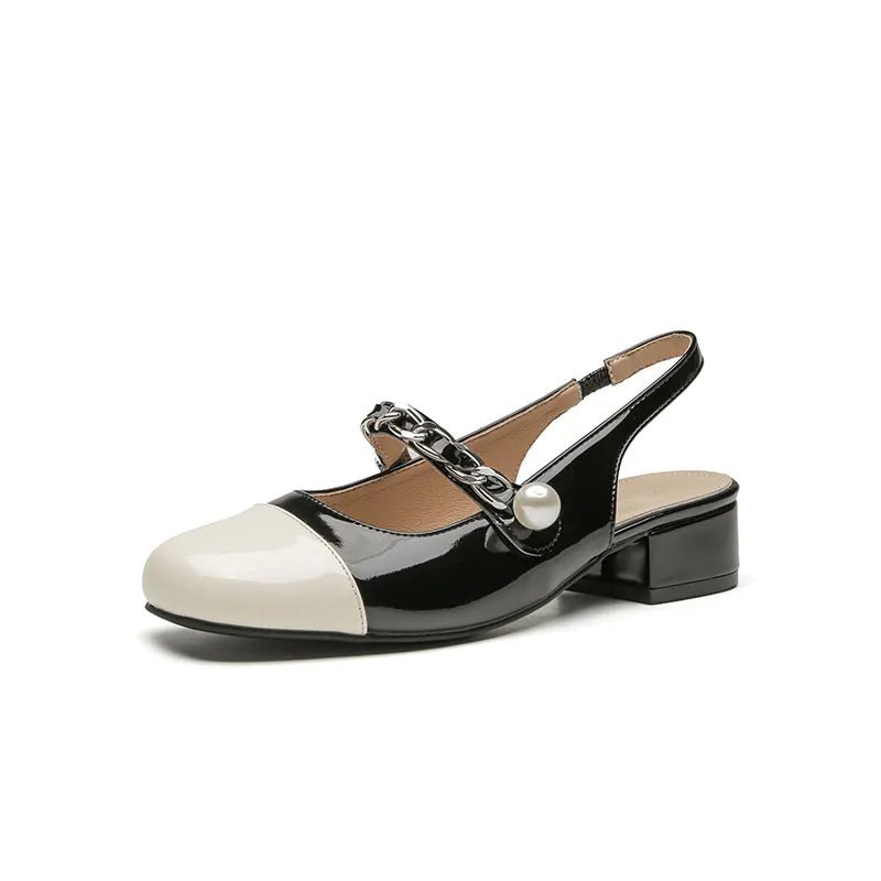 Contrast Round Toe Block Heel Mary Jane Shoes - Black - Women - Shoes - Milvertons