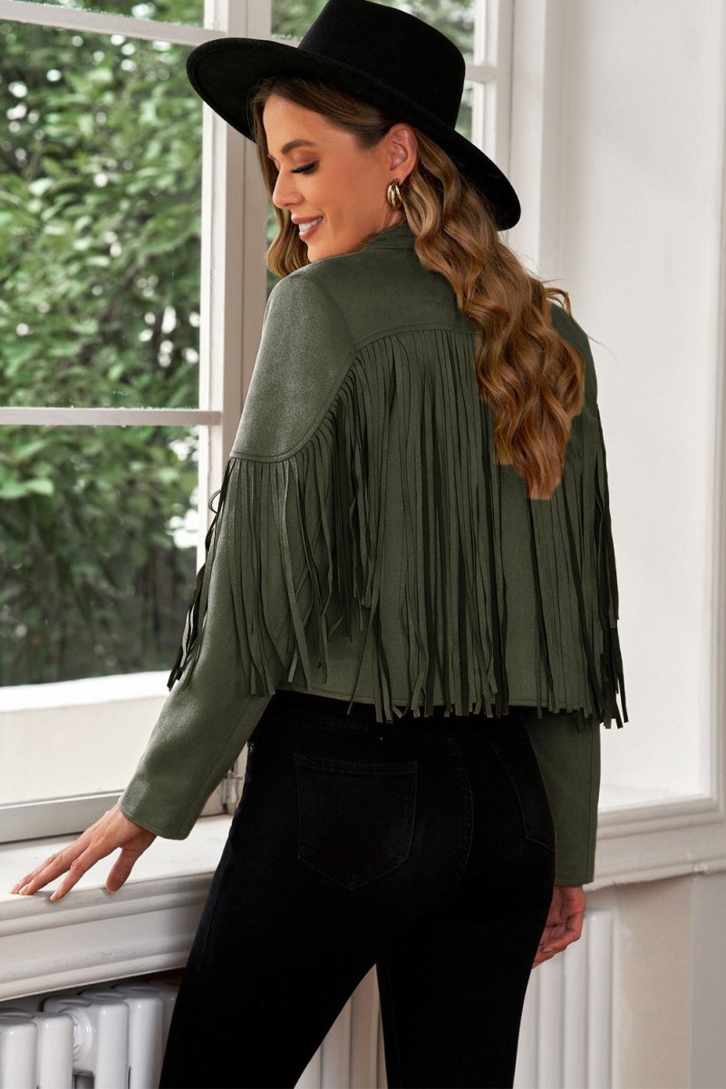 Cropped Blazer with Fringe Trim and Lapel Collar Detail - - Women - Apparel - Outerwear - Jackets - Milvertons