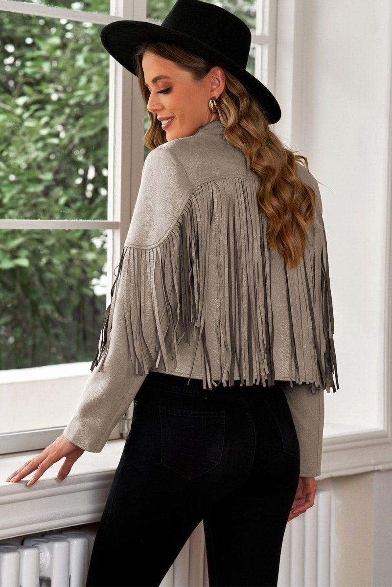 Cropped Blazer with Fringe Trim and Lapel Collar Detail - - Women - Apparel - Outerwear - Jackets - Milvertons
