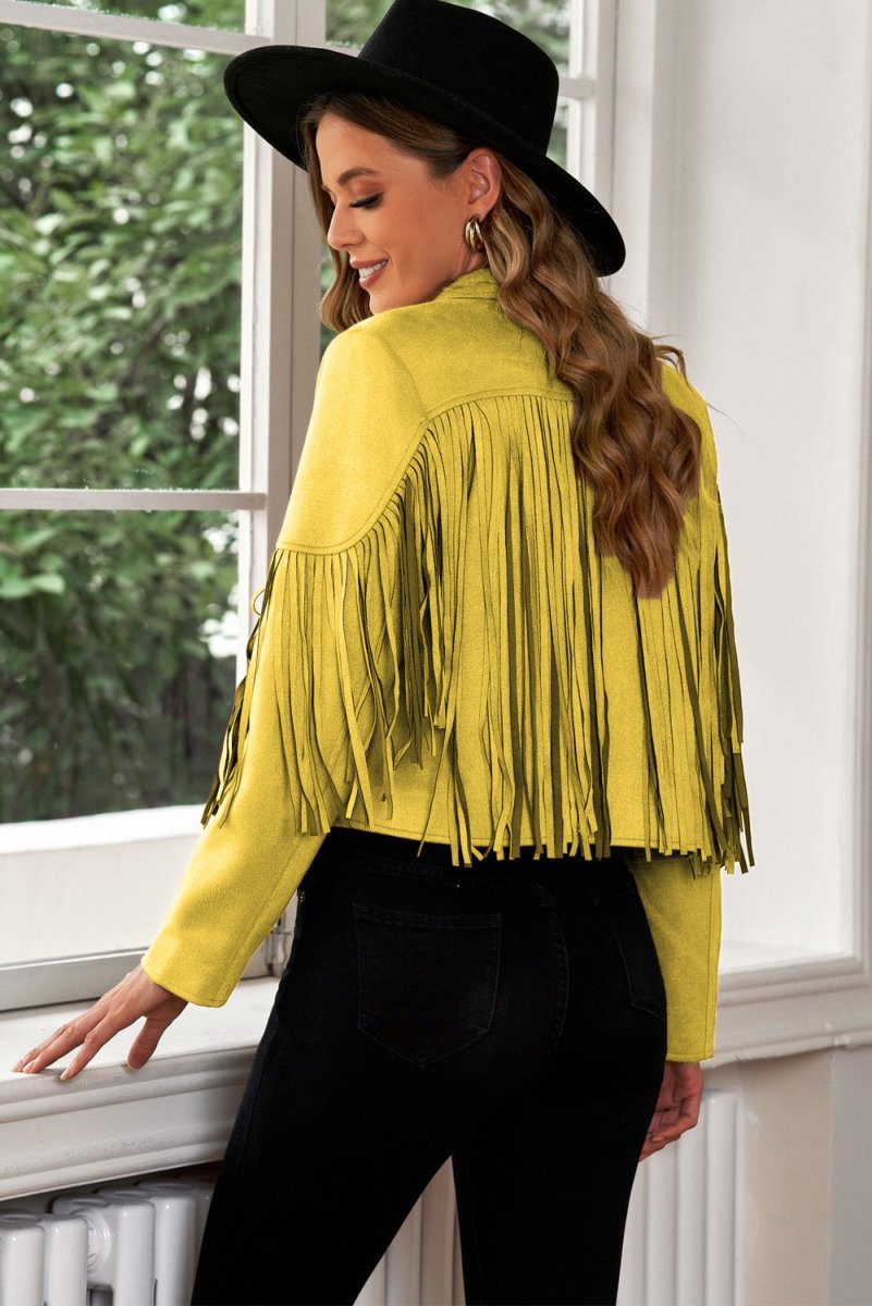 Cropped Blazer with Fringe Trim and Lapel Collar Detail - - Women - Apparel - Outerwear - Jackets - Milvertons