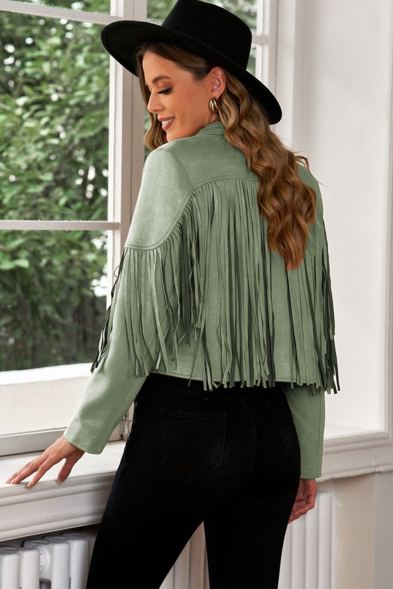 Cropped Blazer with Fringe Trim and Lapel Collar Detail - - Women - Apparel - Outerwear - Jackets - Milvertons