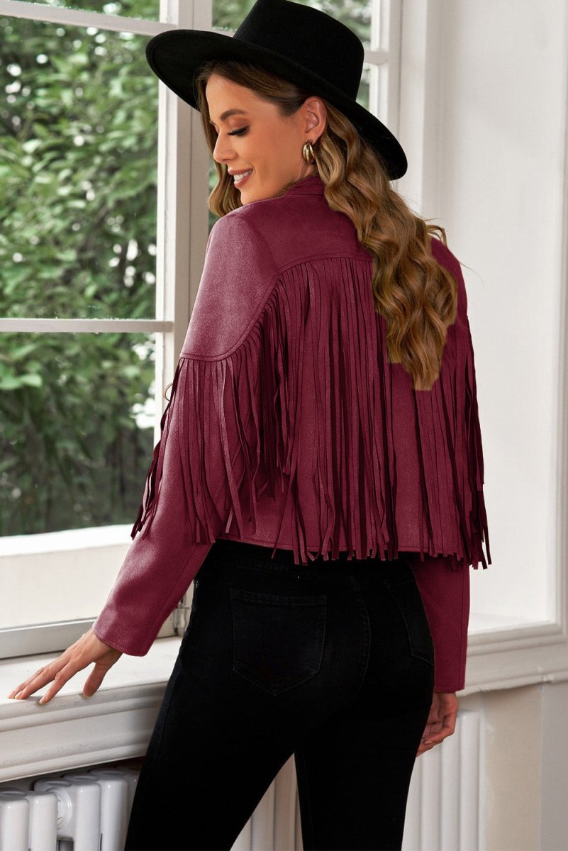 Cropped Blazer with Fringe Trim and Lapel Collar Detail - - Women - Apparel - Outerwear - Jackets - Milvertons