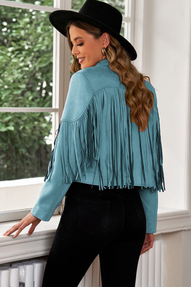 Cropped Blazer with Fringe Trim and Lapel Collar Detail - - Women - Apparel - Outerwear - Jackets - Milvertons