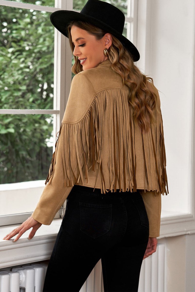 Cropped Blazer with Fringe Trim and Lapel Collar Detail - - Women - Apparel - Outerwear - Jackets - Milvertons