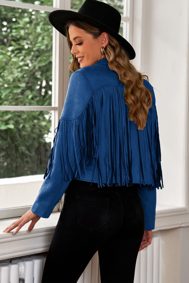 Cropped Blazer with Fringe Trim and Lapel Collar Detail - - Women - Apparel - Outerwear - Jackets - Milvertons
