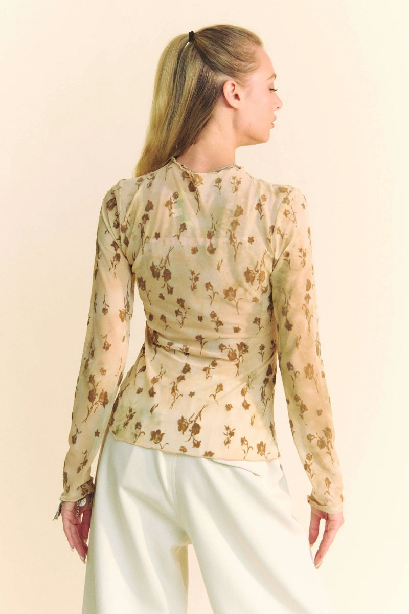 Davi & Dani Floral Mesh Long Sleeve Sheer Layering Top - - Women - Apparel - Shirts - Blouses - Milvertons