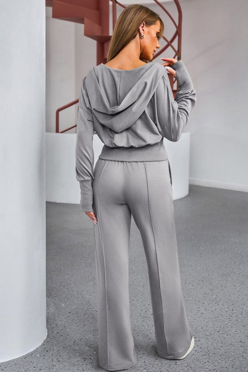 Drop Shoulder Hoodie & Drawstring Pants - Comfy Active Set - - Women - Apparel - Clothing - Outfit Sets - Milvertons
