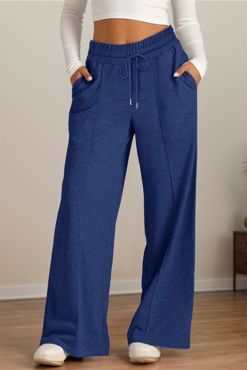 Elastic Waist Drawstring Wide-Leg Pants - Navy - Women - Apparel - Clothing - Pants - Milvertons