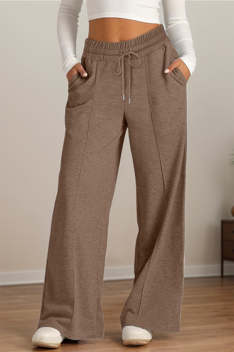 Elastic Waist Drawstring Wide-Leg Pants - Taupe - Women - Apparel - Clothing - Pants - Milvertons