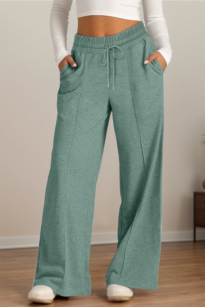 Elastic Waist Drawstring Wide-Leg Pants - Sage - Women - Apparel - Clothing - Pants - Milvertons