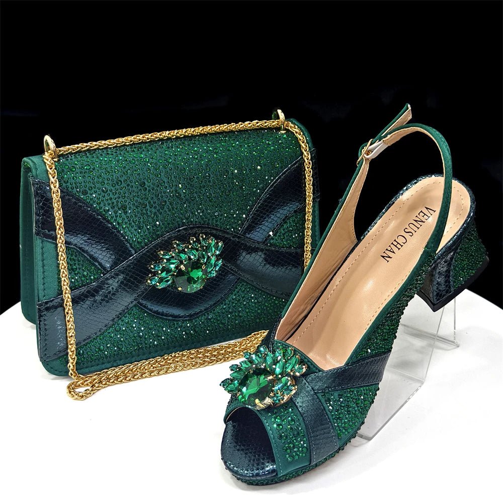 Elegant Peep-Toe Heels and Bag Set – Italian Style 2025 - Green - Women - Shoes - Milvertons