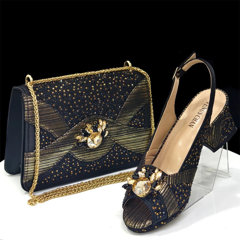 Elegant Peep-Toe Heels and Bag Set – Italian Style 2025 - BLack - Women - Shoes - Milvertons
