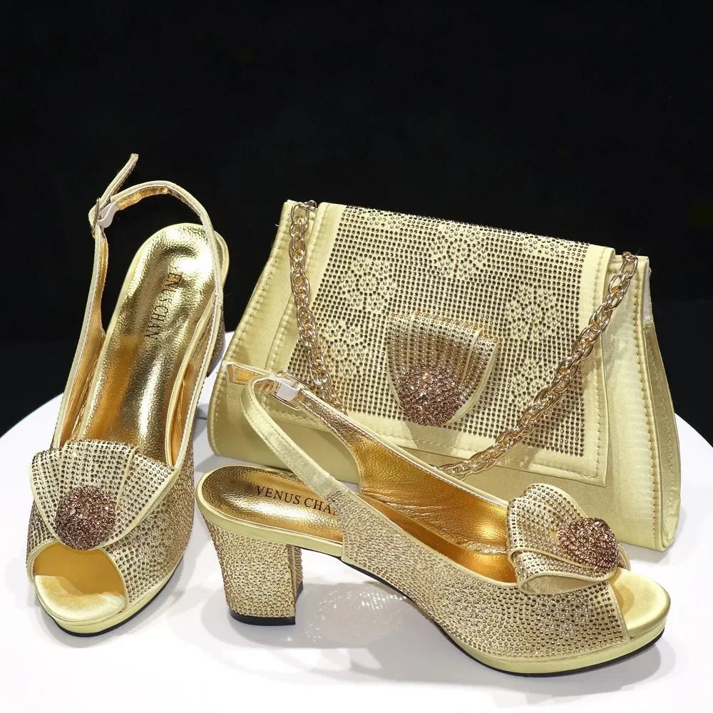 Exquisite Italian Shoes and Matching Bag Set for Night Glam - Gold - Women - Shoes - Milvertons