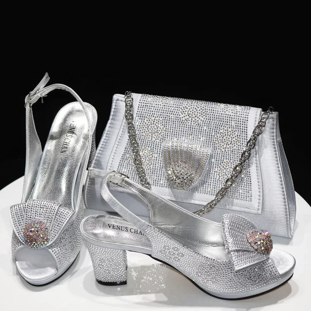 Exquisite Italian Shoes and Matching Bag Set for Night Glam - Silver - Women - Shoes - Milvertons