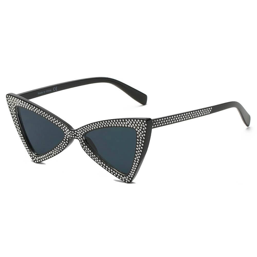 Extreme High Pointed Rhinestone Fashion Cat Eye Retro Sunglasses - Black - Women's Fashion - Women's Accessories - Women's Glasses - Women's Sunglasses - Milvertons