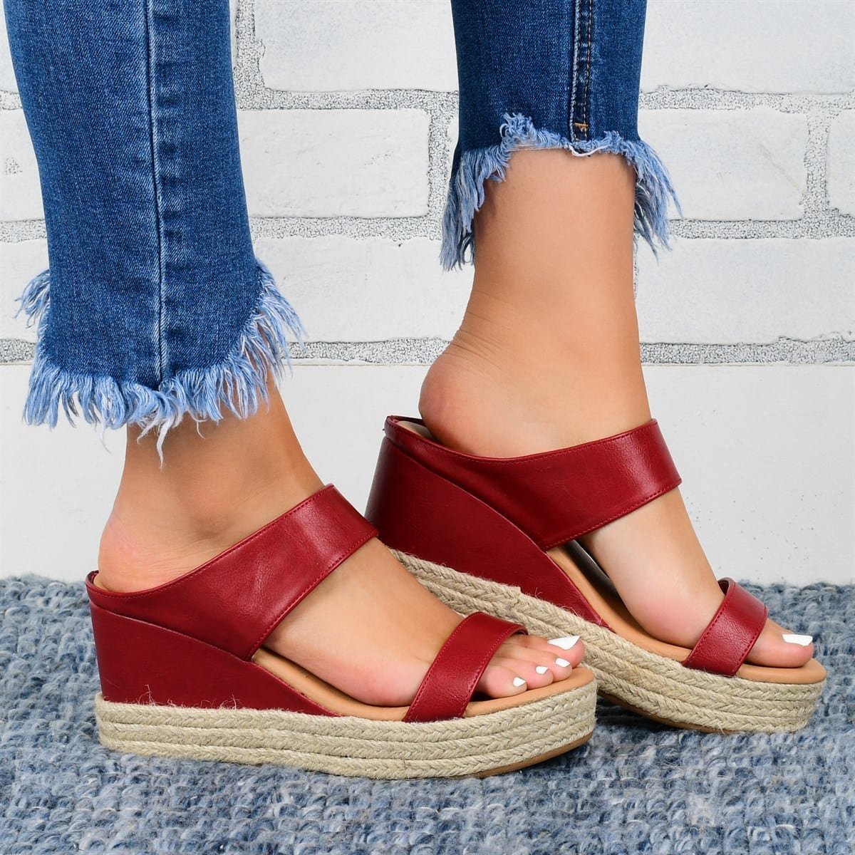 Hemp Wedge Heel Slippers – Casual Sandals for Women