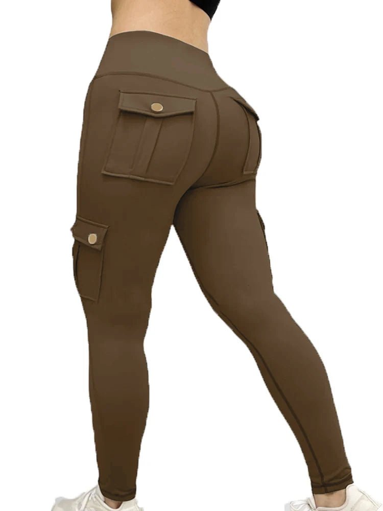 High-Waist Gym Leggings with Pockets – Stretchy, Comfortable - Coffee - Women - Apparel - Clothing - Pants - Milvertons