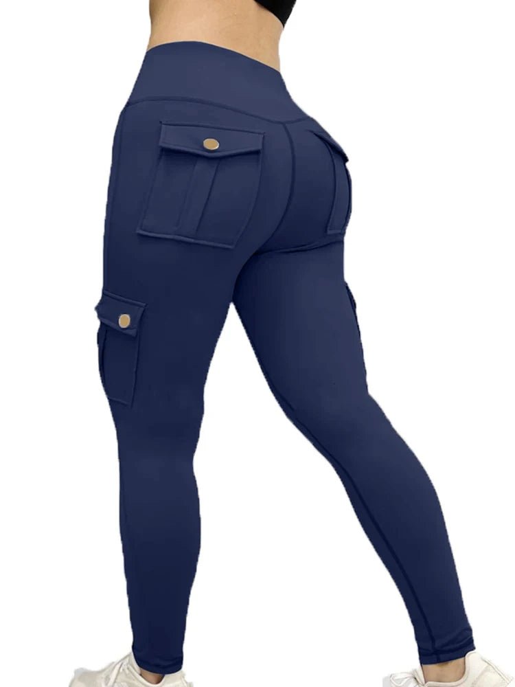 High-Waist Gym Leggings with Pockets – Stretchy, Comfortable - Blue - Women - Apparel - Clothing - Pants - Milvertons