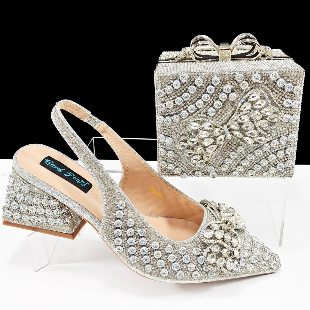 Italian Crystal High Heels and Clutch Bag Set for Parties - Silver - Women - Shoes - Milvertons