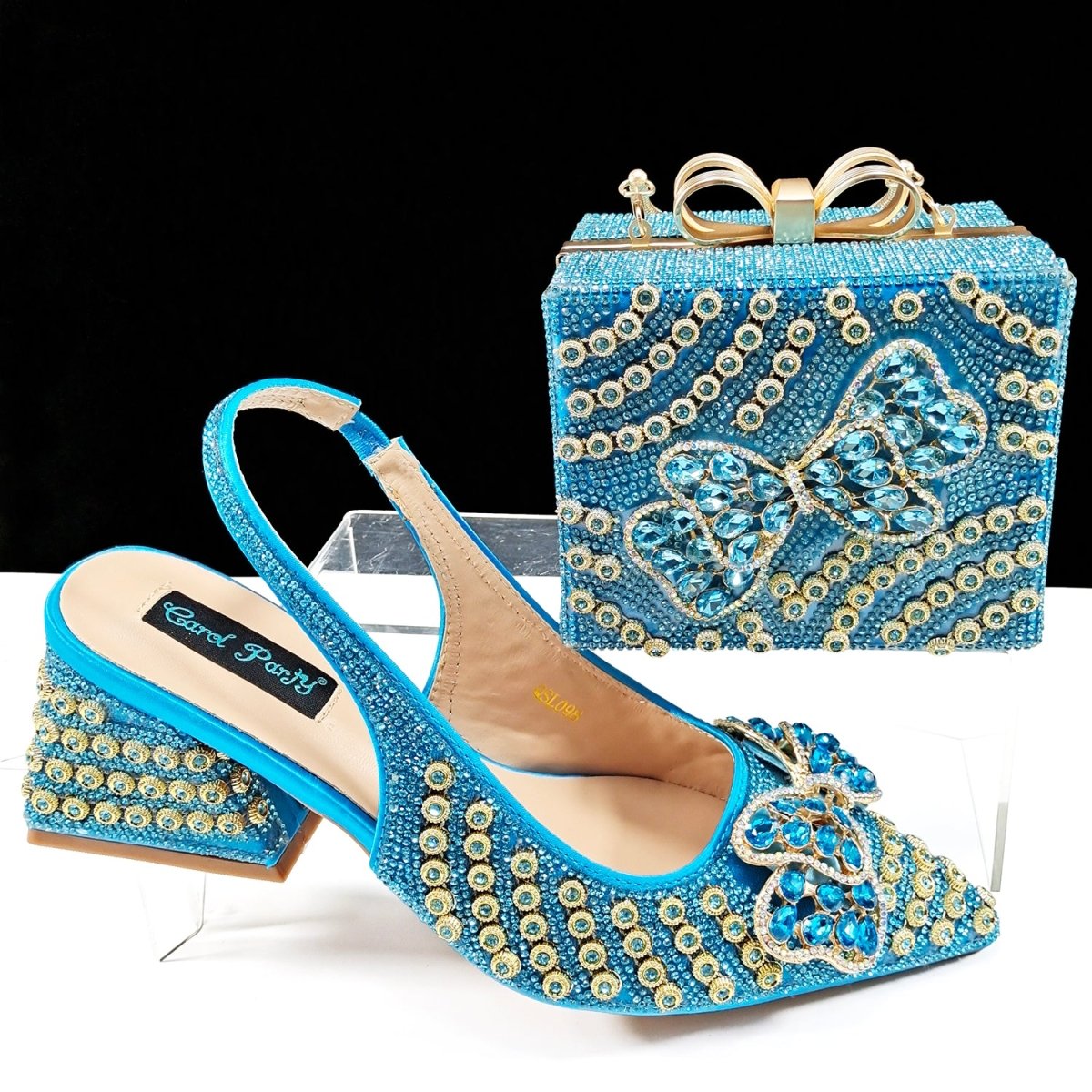 Italian Crystal High Heels and Clutch Bag Set for Parties - Sky Blue - Women - Shoes - Milvertons