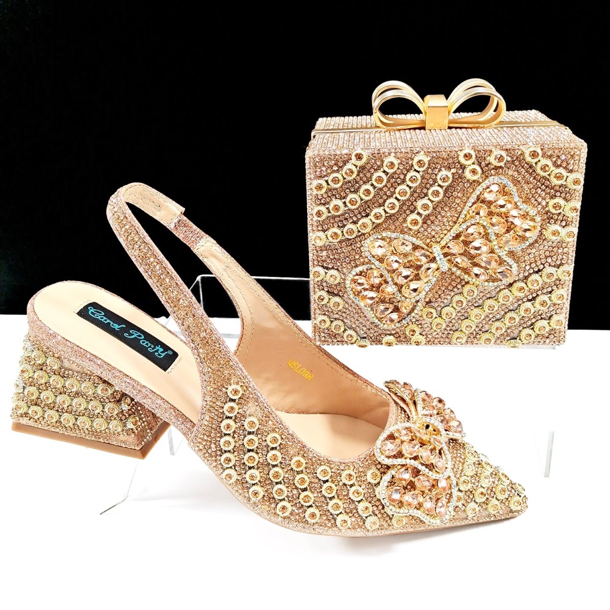 Italian Crystal High Heels and Clutch Bag Set for Parties - Peach - Women - Shoes - Milvertons
