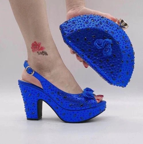 Italian Design Rhinestone Shoes and Matching Bag for Weddings - blue - Women - Shoes - Milvertons