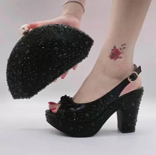 Italian Design Rhinestone Shoes and Matching Bag for Weddings - black - Women - Shoes - Milvertons