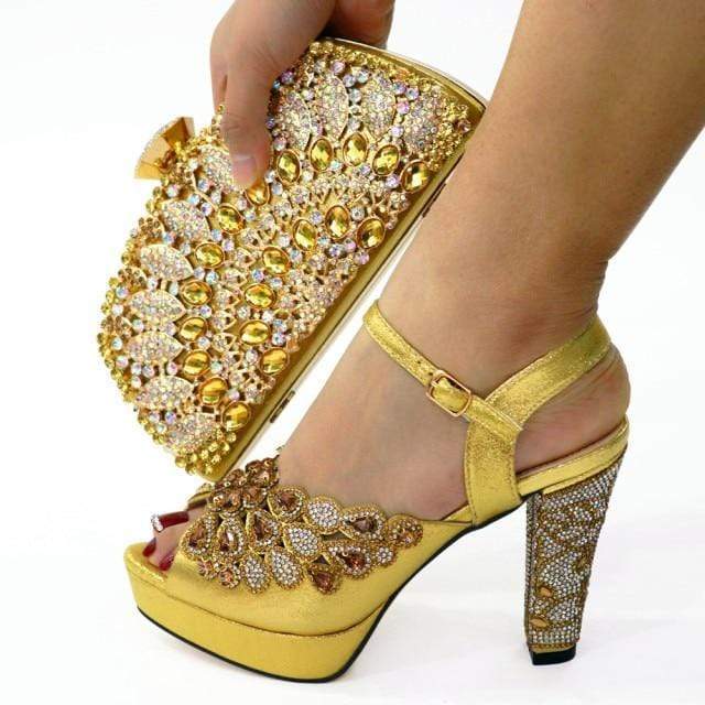 Italian Design Shoes with Matching Bag for Women - Gold - Women - Shoes - Milvertons