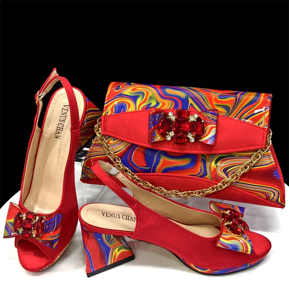 Italian Rhinestone Shoes and Bag Set for Summer Parties 2024 - Red - Women - Shoes - Milvertons