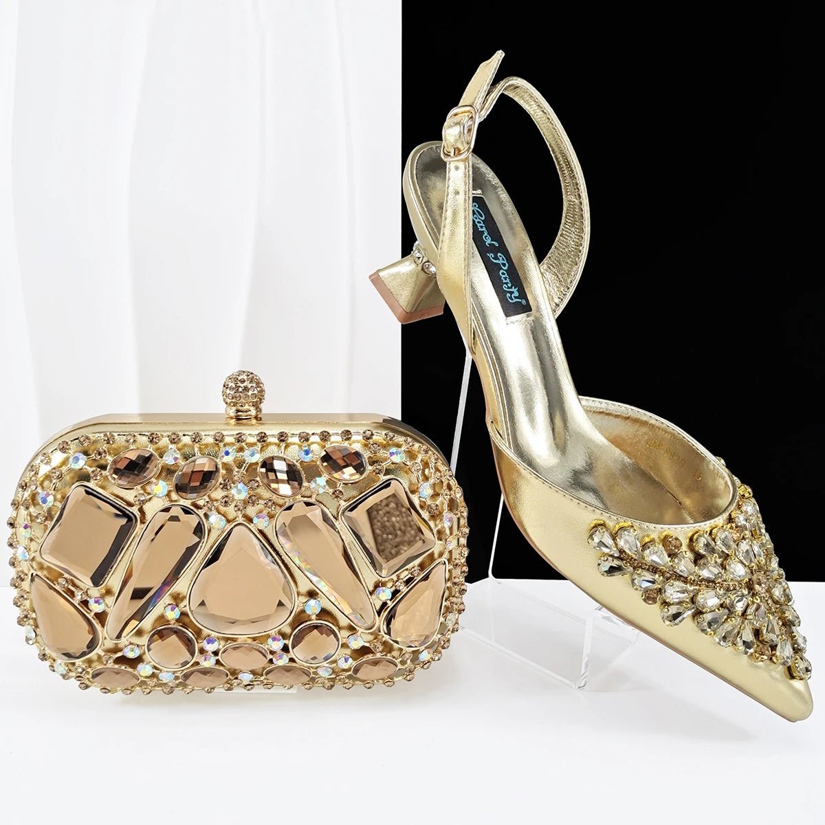 Italian Rhinestone Shoes & Handbag Set – Bridal Designer - Gold - Women - Shoes - Milvertons
