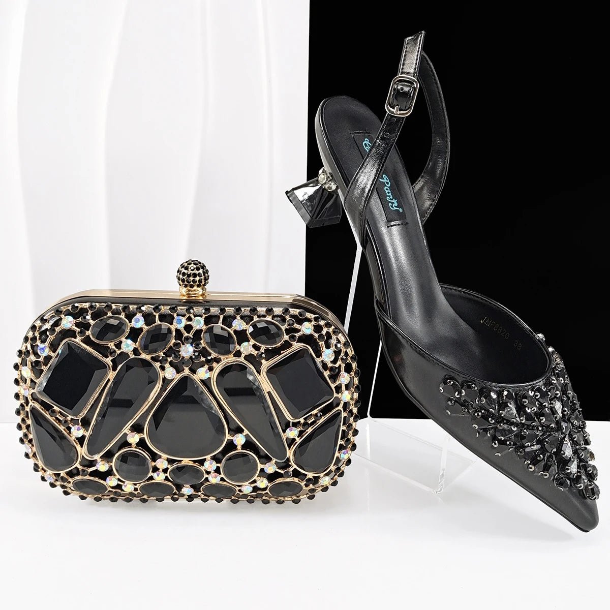 Italian Rhinestone Shoes & Handbag Set – Bridal Designer - Black - Women - Shoes - Milvertons