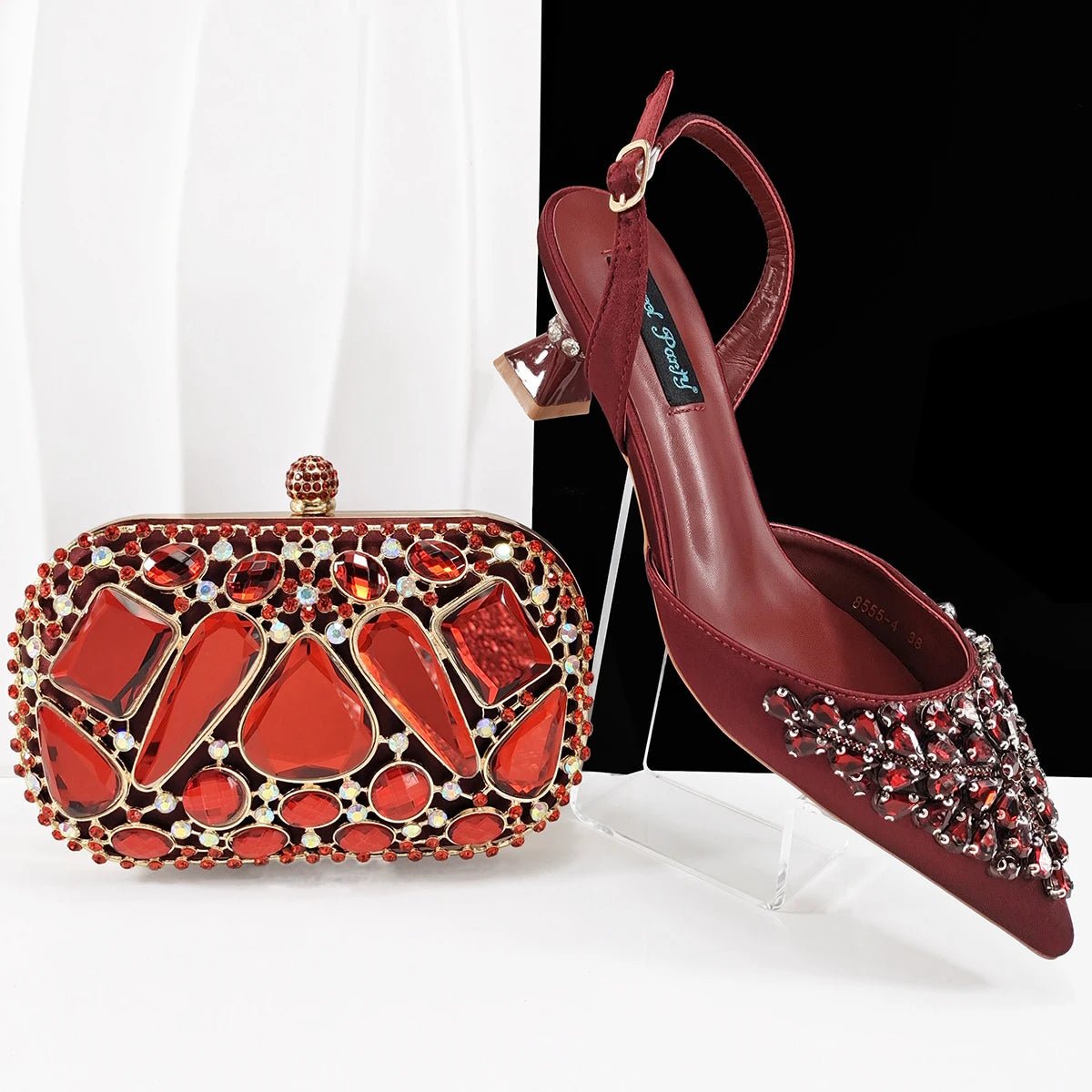 Italian Rhinestone Shoes & Handbag Set – Bridal Designer - Wine - Women - Shoes - Milvertons