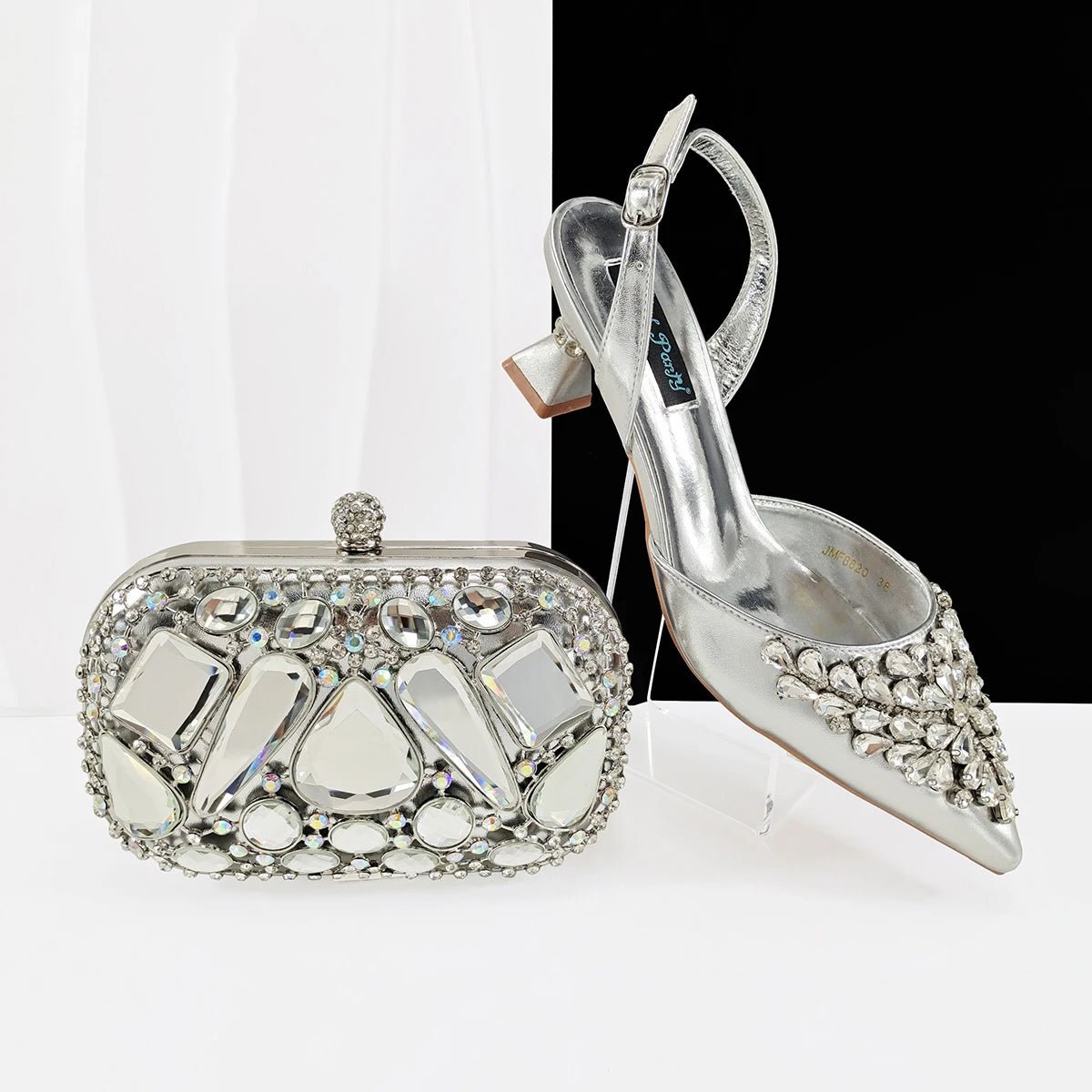 Italian Rhinestone Shoes & Handbag Set – Bridal Designer - Silver - Women - Shoes - Milvertons