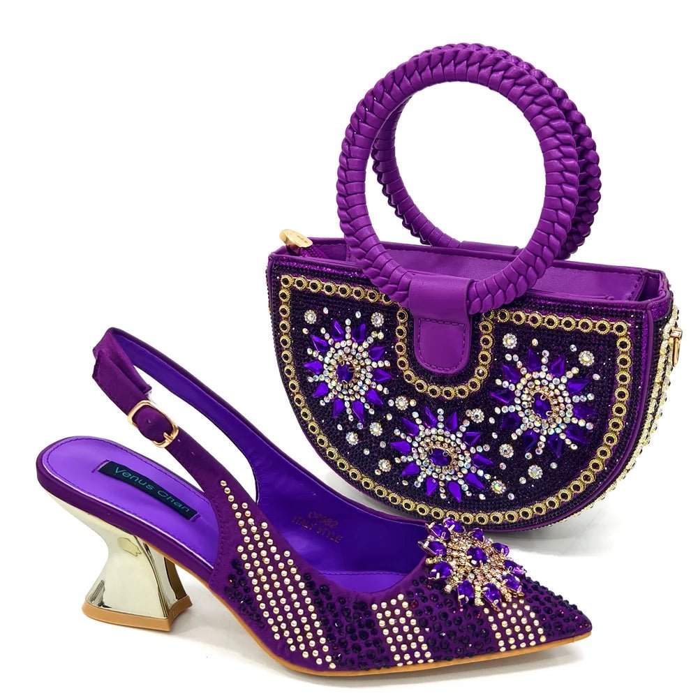 Italian Shoes and Bag Set 2024 – Rhinestone High Heels - PURPLE - Women - Shoes - Milvertons