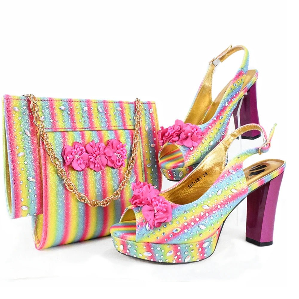 Italian Shoes and Bag Set with Stones for Evening Parties - Multi - Women - Shoes - Milvertons