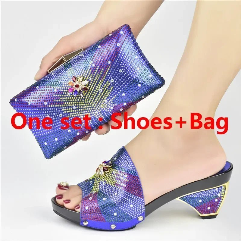 Italian Shoes and Matching Bag for Parties, African Style - Blue - Women - Shoes - Milvertons