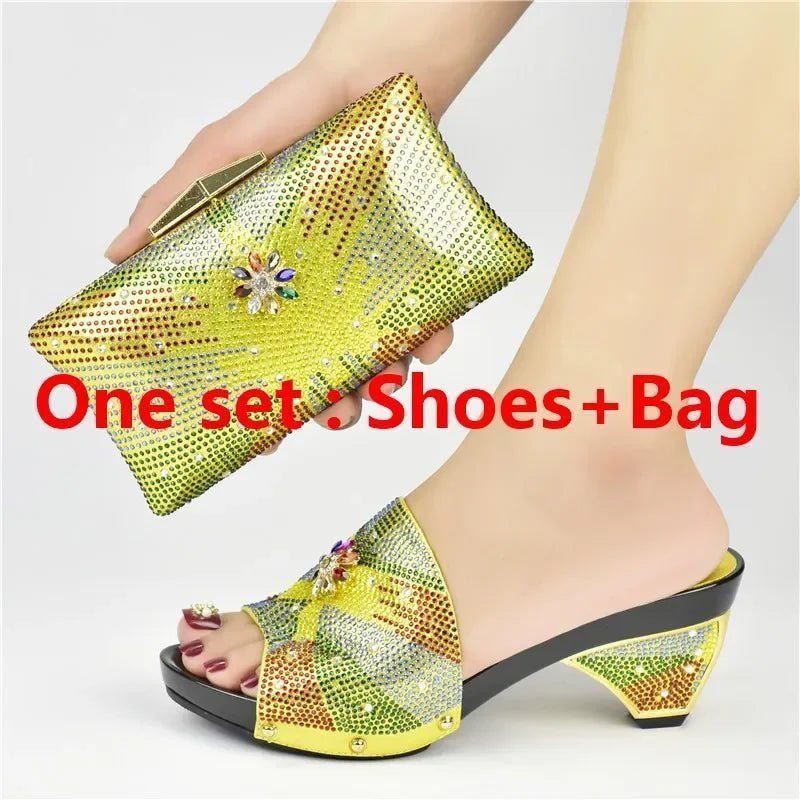 Italian Shoes and Matching Bag for Parties, African Style - Yellow - Women - Shoes - Milvertons